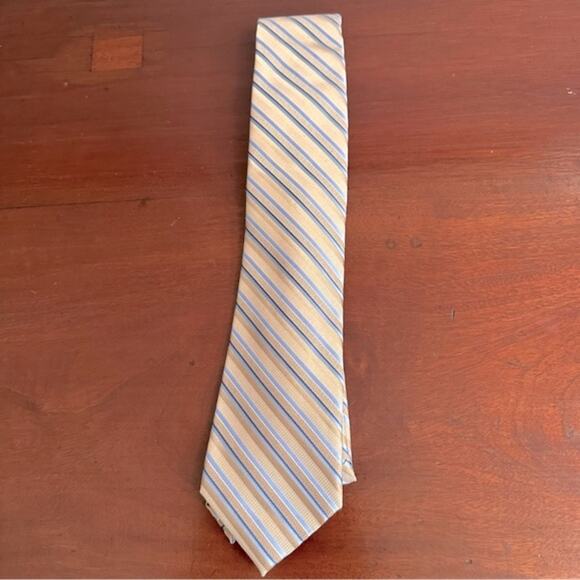 Croft & Barrow 100% Silk Tan Light Blue Mens Diagonal Stripe Tie Retro NWOT - Picture 1 of 11